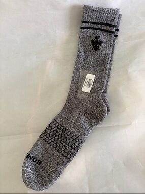 Bombas Men's Originals Calf Socks Grey black stripe Large new Cushion Socks